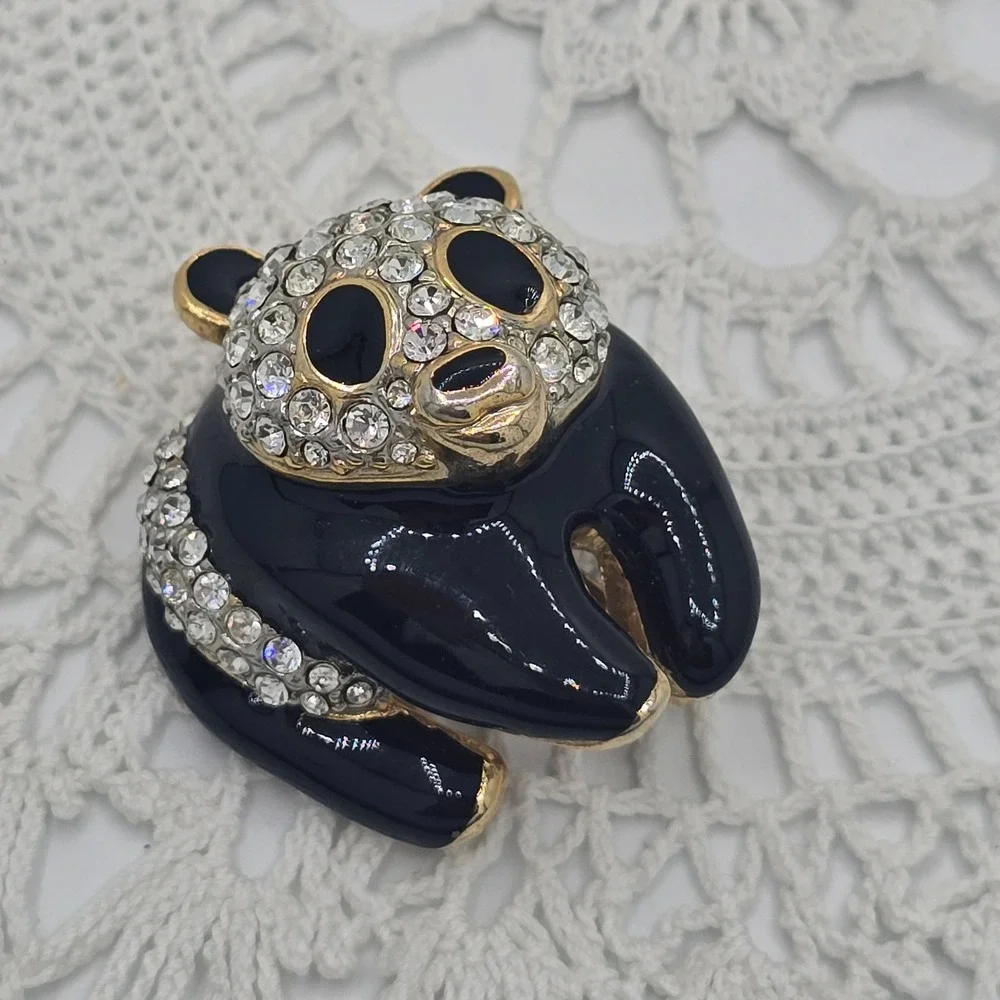 Vintage Attwood & Sawyer A&S Enamel Crystal Rhinestone Panda Bear Brooch Pin
